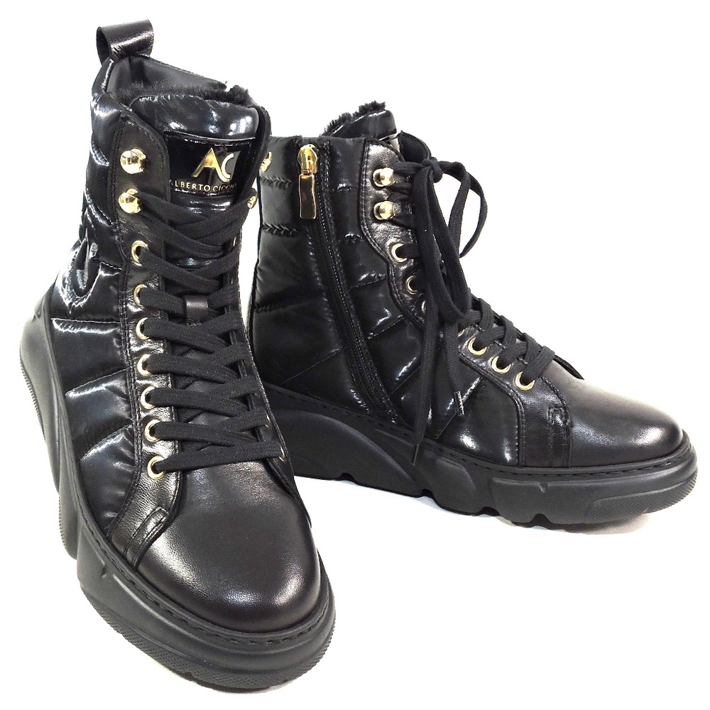 Alberto Ciccioli 🇮🇹 women's black soft leather winter comfort fur bootie